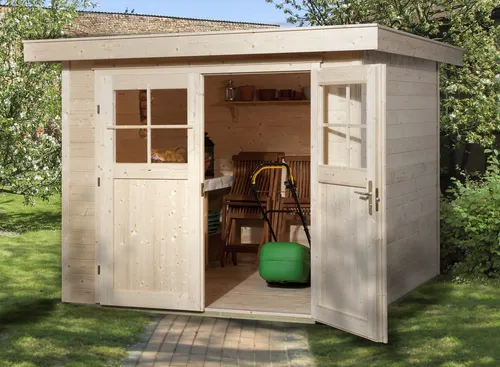 Gartenhaus Weka 225 x 249 cm mit Fußboden - Robustes Holz-Gartenhaus mit Flachdach, ideal für die Aufbewahrung von Gartengeräten und Möbeln.