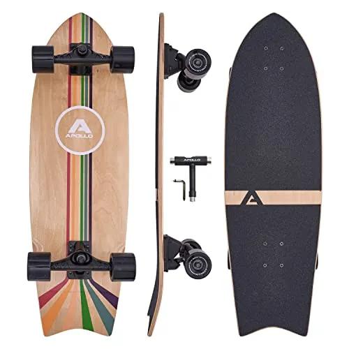 Apollo Surfskate pro Board | Midi Longboard für Carving & Pumping - EINZIGARTIGES DESIGN: Das Apollo Surfskate überzeugt mit modernen und detailreichen Designs. HOCHWERTIGE QUALITÄT: Gefertigt aus besten Materialien bietet es ein optimales Surftraining auf der Straße. IDEAL FÜR ALLE: Perfekt für Erwachsene und Kinder ab 6 Jahren.