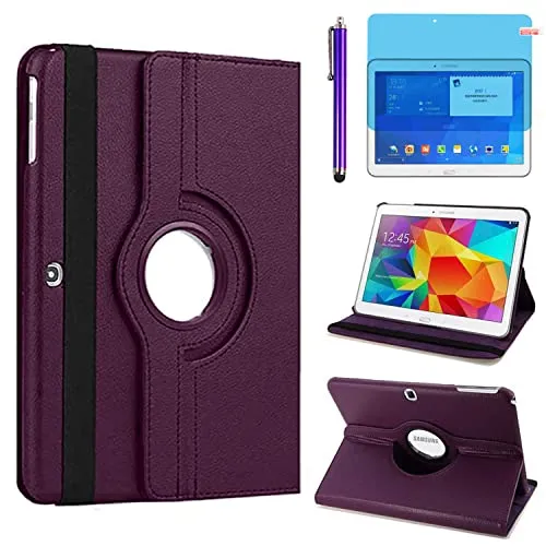 Hülle für Samsung Galaxy Tab 4 10.1'' 2014 (SM-T530 SM-T531 SM-T535), 360 Grad drehbarer Ständer Smart Schutzhülle,Mit Stylus Pen,Bildschirm Film (Purple)