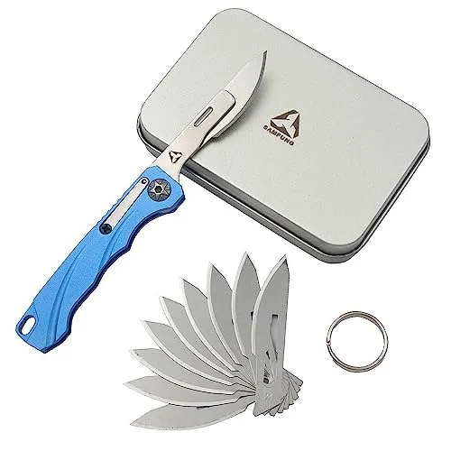 SAMFUNG Tägliches Taschenfaltmesser mit 10-austauschbaren Schnellwechselklingen, ultra kompakt und leicht (Blau)