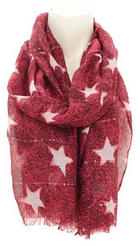 Damen Schal modischer Schal m. Sternen-Print und Pailletten ca.80x180cm rosewood