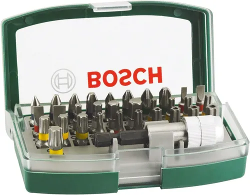 Bosch 32tlg. Schrauberbit-Set (PH-, PZ-, Hex-, T-, TH-, S-Bit, Zubehör Bohrschra