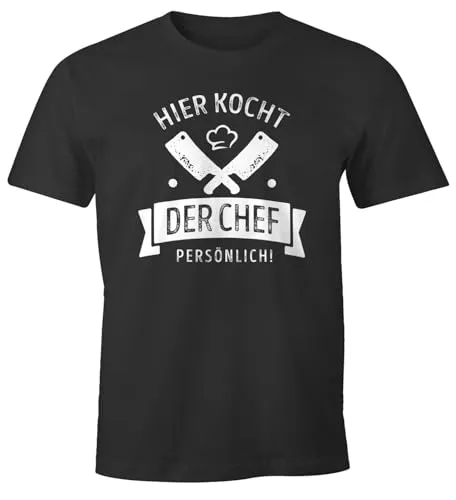 MoonWorks® Herren T-Shirt Koch mit Spruch lustig Hier kocht der Chef persönlich Fun-Shirt Anthrazit L