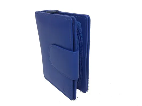 DF Geldbörse mittelblau – Damen Reißverschlussbörse aus Leder - Hochwertige Damenbörse aus weichem Rindleder, Maße: 12,2 x 9,2 x 3 cm. Mit praktischem zweigeteiltem Kleingeldfach und Steckfach für optimale Organisation.