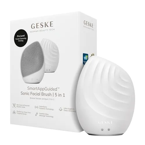 GESKE SmartAppGuided™ Sonic Facial Brush 5 in 1 - Elektrische Gesichtsreinigungsbürste mit weicher Silikonbürste für professionelle Reinigung und Massage, verbessert die Durchblutung für einen strahlenden Teint.