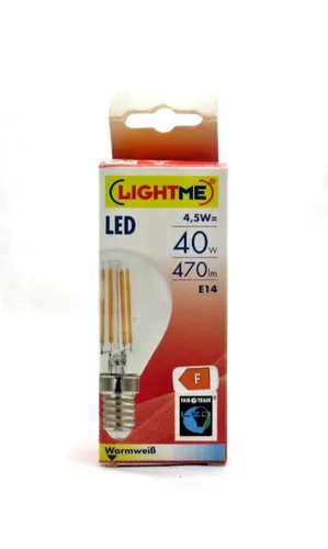LightME LED Leuchtmittel Tropfen E14 4,5W=40W 470lumen Warmweiß 2700K 851331