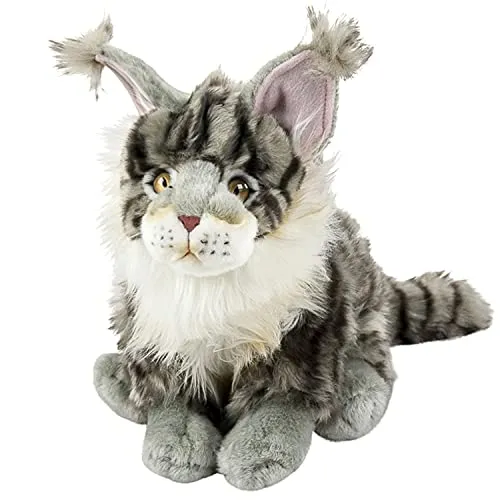 Maine Coon Katze Kuscheltier 25 cm - Grau Getigert - Stofftier & Teddybär, kuschelweicher 25 cm Plüsch, maschinenwaschbar bis 30°C - ideal zum Spielen und Kuscheln, UNI-TOYS Qualität seit 1993.