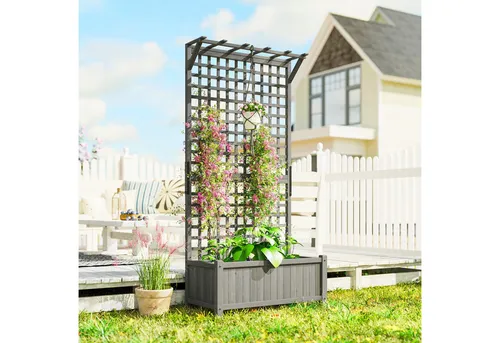 Hochbeet Pflanzkasten mit Rankgitter, Spalier Pflanzkübel Blumenkasten Holz