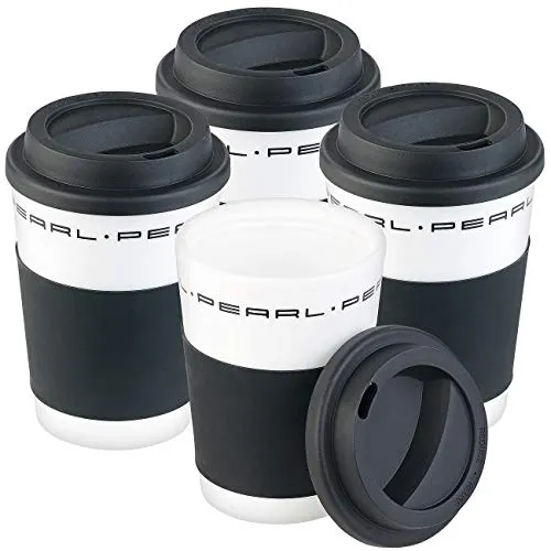 PEARL Isobecher: 4er-Set Coffee-to-go-Becher mit Deckel, 350 ml, doppelwandig, BPA-frei (Tassen mit Deckeln, Isoliertassen mit Deckeln, Camping Geschirr)
