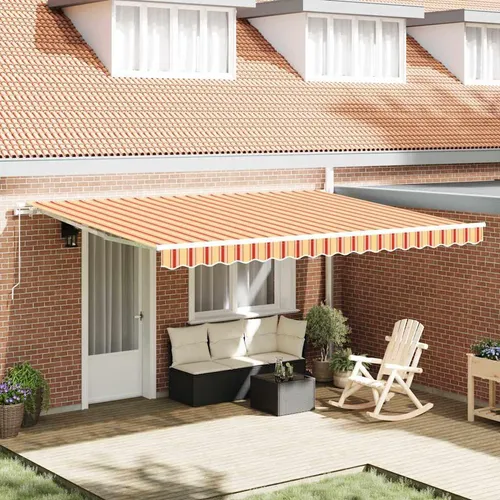 vidaXL Einziehbare Markise Gelb-Orange 450x300 cm - Markise für Garten und Terrasse, bietet flexiblen UV-Schutz und wasserabweisenden Stoff. Das einziehbare Design sorgt für optimalen Schatten und Komfort bei jedem Wetter.