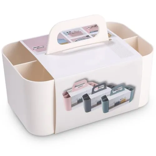 Mehrzweck Korb Organizer,Tragbarer Stapelbarer Kunststoffkorb mit Griff,Reinigungskorb, Bastelkorb,Schreibtischkorb,Bathroom Organizer,Aufbewahrung für Kunst und Make-up (Weiß)