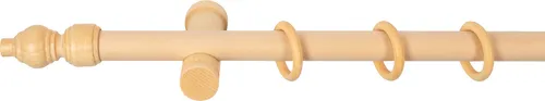 SN Deco - Stilgarnitur Gardinenstange Vorhangstange Filigrano, Holz, moderner Träger, 28 mm, 1-Lauf, Komplettset mit Ringen, Farbe Natur, 140 cm
