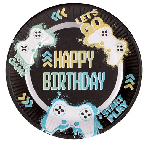 Folat Pappteller 8 Partyteller - Happy Birthday - Level Up - Ø 23 cm