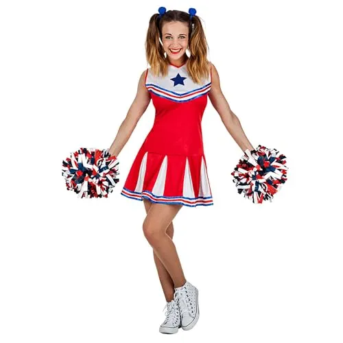 Boland Cheerleader Kostüm für Damen - Stylisches Cheerleader-Kostüm von Boland in Rot, Weiß und Blau, ideal für Fasching, Halloween oder Mottopartys. Perfekt für einen unvergesslichen Auftritt!