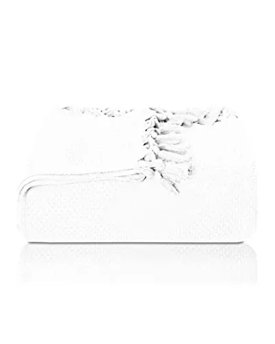 LAYNENBURG Premium Tagesdecke mit handgeknüpften Fransen - 100% Baumwolle - 180 x 220 cm - Waffelpique Sommerdecke - Baumwolldecke als Bett-Überwurf, Couch-Überwurf & Sofa-Decke (Weiß)