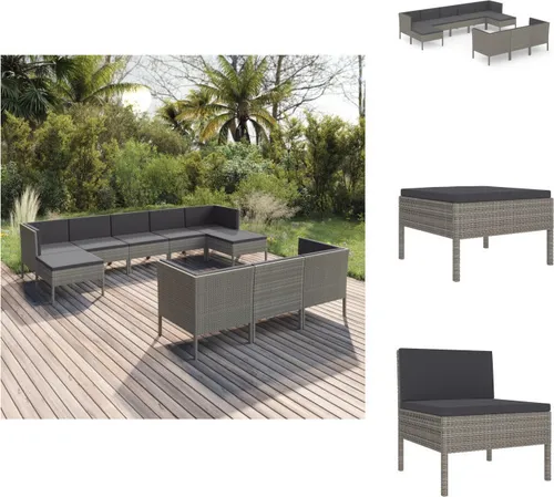 vidaXL 10-tlg. Garten-Lounge-Set mit Auflagen Poly Rattan Grau