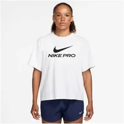 Nike DF 365 Funktionsshirt Damen in Weiß-Schwarz, Größe L - Atmungsaktives Funktionsshirt mit schnelltrocknender Dri-FIT-Technologie; ideal für sportliche Aktivitäten; komfortabler Rundhalsausschnitt und stylischer Labelprint auf der Vorderseite.