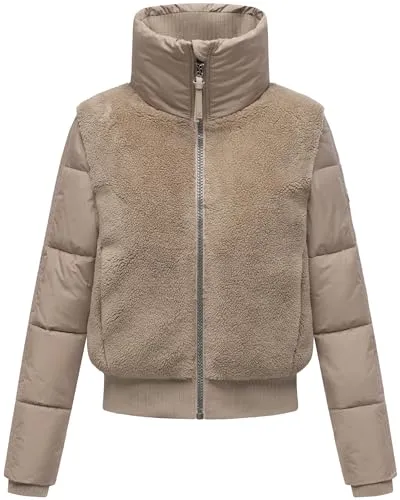 Navahoo Damen Teddy-Fleecejacke warme Winterjacke mit hohem Kragen Teddyzone 14 Light Taupe Gr. XL