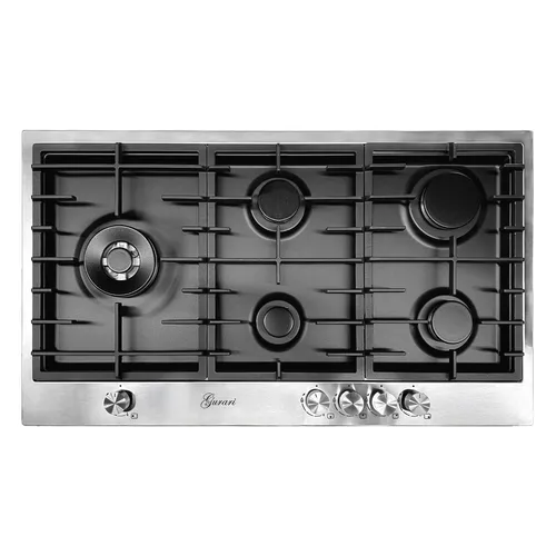 Gurari Luxus Gaskochfeld 90 cm Autark Edelstahl Schwarz mit WOK