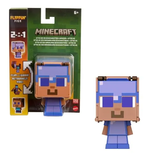 Mattel Minecraft Flippin' Figs Figuren mit 2-in-1 Fidget Play, 9,5 cm großes Spielzeug mit großem Kopf & Pixel-Design (Figuren können variieren)