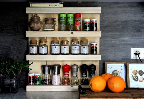 Holz Gewürzregal Küchenregal Wandregal stehend hängend natur fertig montiert