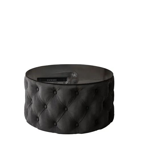 CHESTERFIELD Runder gepolsterter Couchtisch 70 cm – Schwarz in schwarz von Lookway