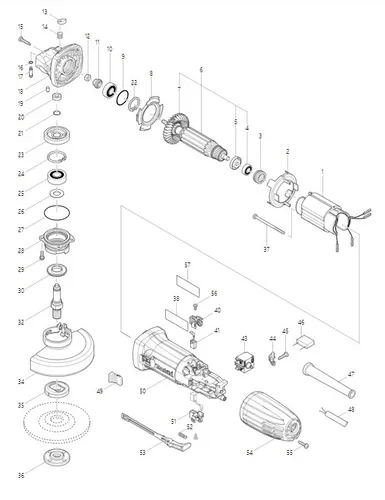 Makita Winkelschleifer GA4530R - 115mm, 720 Watt, leistungsstarker Motor mit Sanftanlauf und Schutzisolierung für optimale Sicherheit und Langlebigkeit