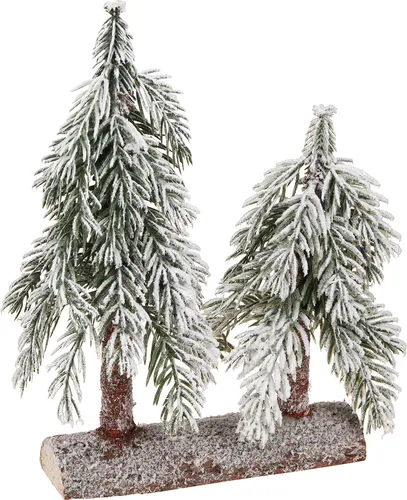 Tannenbaum Deko Grün Weiß Winter auf Holzsockel H28cm – Kunstbaum Mini Weihnachtsbaum Skandi Landhaus Stil