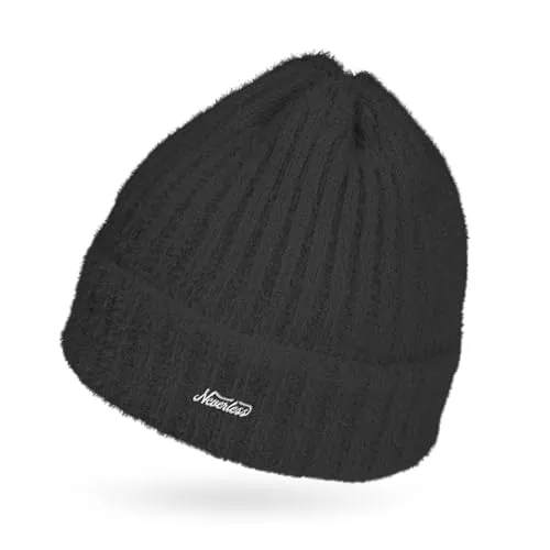 Neverless® Damen Mütze Herbst Strick-Beanie ungefüttert mit Umschlag einfarbig Uni schwarz Unisize