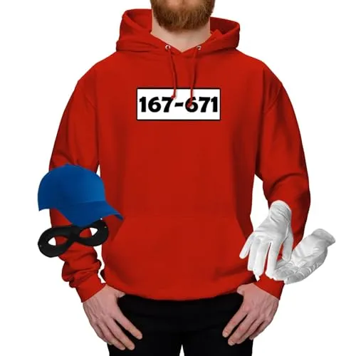 Jimmys Textilfactory Hoodie Panzerknacker Karneval Kostüm Set Deluxe XS-5XL Herren Verkleidung Fasching Rosenmontag Karnevalszug, Größe:M, Set: komplett, Logo: Standard-Nr