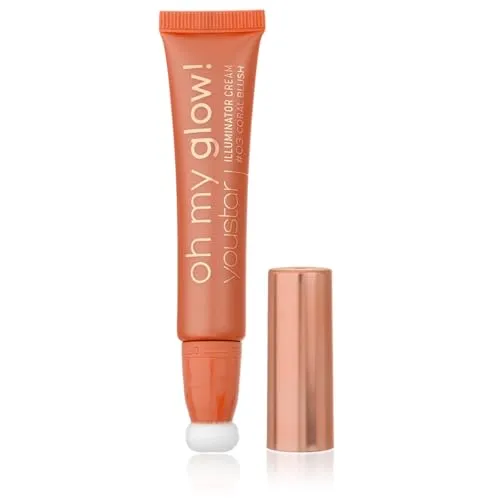 youstar OH MY GLOW Highlighter/Blush mit Kissenaplikator | Pflegender Blush, Lichtreflektierende Partikel, natürliches Finish, für Alle Hauttypen, leicht zum Auftragen, Farbe:03 Coral Blush