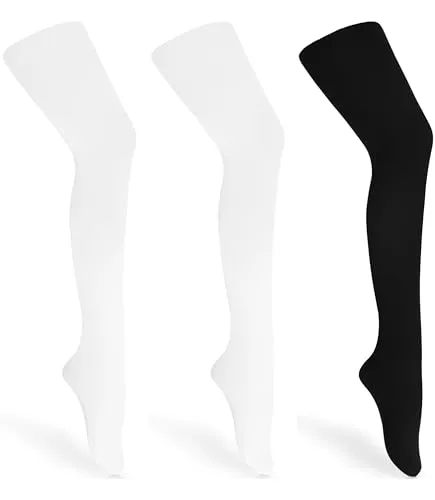 Merry Style Feinstrumpfhose Mädchen Kinder Strumpfhose Balletkleidung Mädchen Microfaser 60 DEN WLSS001 (Weiß/Weiß/Schwarz, 128-134)
