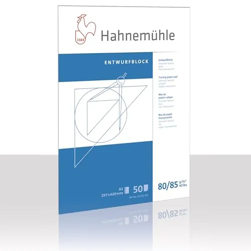 Hahnemühle Transparentpapierblock A3, 50 Blatt - Hochwertiger Transparentpapierblock im A3-Format mit 80/85 g/qm für kontrastreiche Zeichnungen. Ideal für kreative Kunstarbeiten und Kopierprojekte.