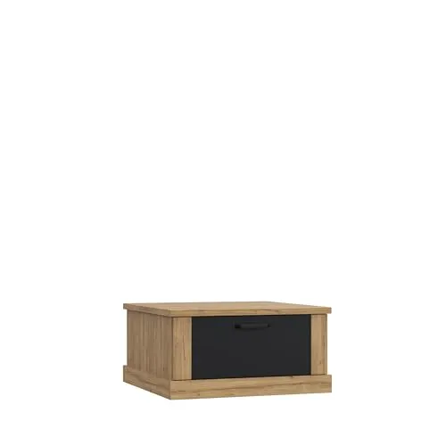 Forte KASZIMIRO Couchtisch 80 90, Eleganter Couchtisch mit 2 Schubladen, Sofatisch, Wohnzimmertisch, Holzwerkstoff, Waterford Eiche Holzdekor/Schwarz, 85 cm breit x 43,4 cm hoch x 85 cm tief
