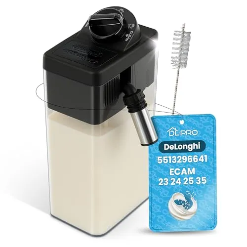 DL-pro Milchbehälter mit Deckel für DeLonghi 5513296641 ECAM 23 24 25 35 Milchkanne Milchtank Milchkaraffe mit Reinigungsbürste für Kaffeemaschine Kaffeevollautomat