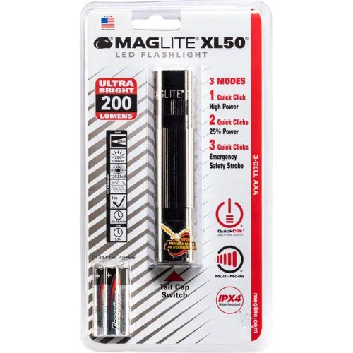 Mag-Lite XL50 LED Taschenlampe - Batteriebetrieben, Ultraleicht und Langlebig - Taschenlampen mit Präzisionsgehäuse aus hochfestem Aluminium, korrosionsgeschützt und spritzwasserdicht, ideal für Outdoor-Abenteuer.
