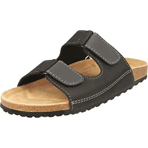 Supersoft Herren Hausschuhe Pantoletten 174-005 mit Klettverschluss und Lederfußbett (Black/Grey, Numeric_41)