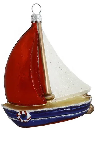 Hamburger Weihnachtskontor Christbaumschmuck Segelschiff blau-rot - Mundgeblasenes und handdekoriertes Segelschiff als Christbaumfigur. Perfekt für festliche Akzente, Größe: 9 cm hoch, 8 cm lang. Ein einzigartiger Blickfang für Ihre Weihnachtsdekoration.