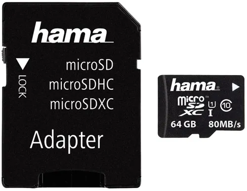 Hama Micro SD / TransFlash microSDXC 64GB Class 10 - Speicherkarten, 64 GB Kapazität mit hoher Geschwindigkeit für schnelle Datenübertragungen und ideal für Smartphones und Tablets.