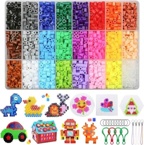 zhongko Bügelperlen Set, 24 Farben Bügelperlen mit Platten Steckperlen Set für Kinder Enthalten Pegboard, Booklet, Kreative DIY Kit Weihnachten Geburtstag Geschenk für Kinder(5mm)