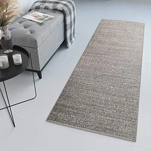 TAPISO Sari Teppich Läufer Flur Grau Meterware Modern Kurzflor Küche Wohnzimmer Schlafzimmer Küchenläufer Brücke nach Maß ÖKOTEX 120 x 230 cm