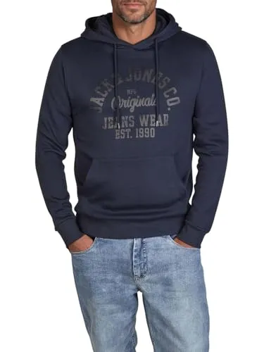 Jack & Jones Hoodie Herren JJEADRIAN Regular Fit Blau XXL - Herren-Sweatshirt im lässigen Regular Fit, ideal für kalte Tage. Dieser Hoodie bietet hohen Tragekomfort und modische Vintage-Optik, perfekt kombinierbar für Herbst und Winter.
