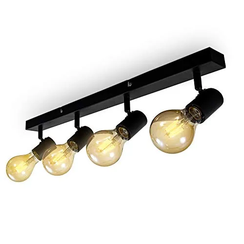 B.K.Licht LED Deckenspots - Retro Deckenlampe in Schwarz - 4-flammiger Deckenstrahler mit drehbaren Spots für individuelle Ausleuchtung. Ideal für jeden Raum, passend zu Industrial, Modern und Vintage Einrichtungsstilen.