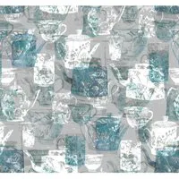 Komar Vliestapete Digitaldruck Vlies - Tableware, 300 x 280 cm - Fototapete mit kunstvollem Design in blau, dimensionsstabil und leicht zu verarbeiten, ideal für Wohnzimmer und Schlafzimmer.