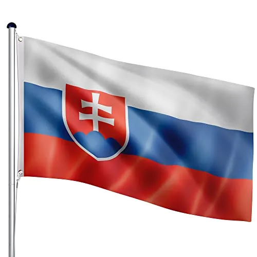 FLAGMASTER Teleskop Fahnenmast Aluminium 6,50m, 5-Fach höhenverstellbar, 30 Verschiedene Fahnen zur Wahl, Komplettset mit Bodenhülse