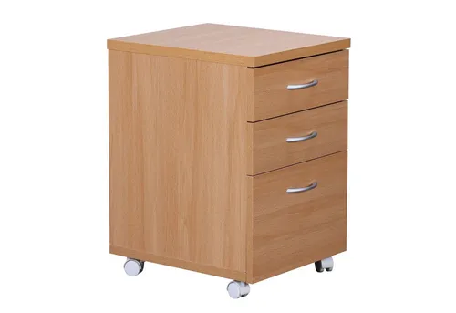 FINEBUY Rollcontainer FB37553 - Rollcontainer 40x60x45 cm in Buche mit 3 Schubladen und praktischen Rollen, ideal für flexibles Arbeiten im Büro oder Home Office.