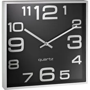 Alco Wanduhr 187-11, Kunststoff, analog, Quarzuhr, 28 x 28 cm, silber, schwarz