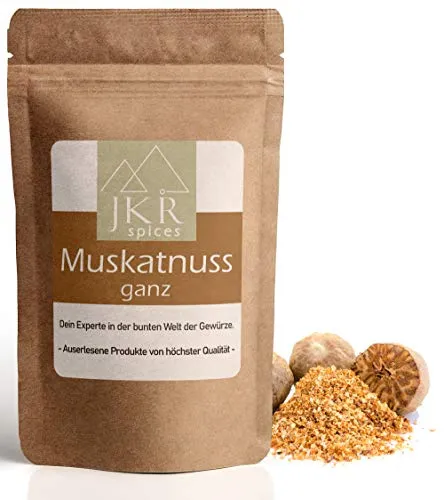 JKR Spices Muskatnuss ganz - ganze Muskatnüsse - 80/85 Muskat Nuss Muskatnuß - 100% natürlich und ohne Zusätze - Nüsse im Ganzen - Ideal zum Kochen (100 Stück)