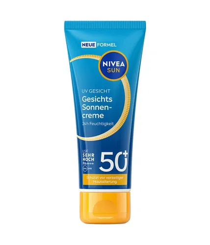 NIVEA SUN UV Gesicht Gesichts-Sonnencreme LSF 50+ - HOHER SCHUTZ & PFLEGE – Die NIVEA Sonnencreme für das Gesicht bietet sofortigen, effektiven Sonnenschutz mit LSF 50+ und spendet 24h Feuchtigkeit. Ideal für empfindliche Haut und tägliche Anwendung.
