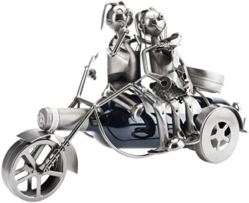 BRUBAKER Flaschenhalter Paar auf einem Motorrad - Flaschenkörbe & -ständer, einzigartige Metall-Skulptur für Motorradliebhaber, ideal als Geschenk, Höhe 23 cm, Länge 36 cm, max. Flaschendurchmesser 7,5 cm (Flasche nicht enthalten).